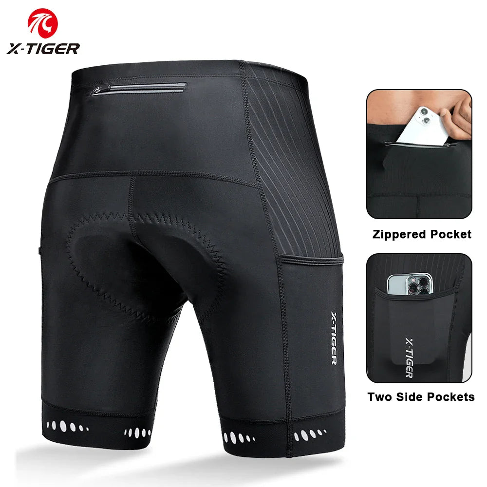X-TIGER Men's 5D Gel Padded Cycling Shorts with Back Pocket