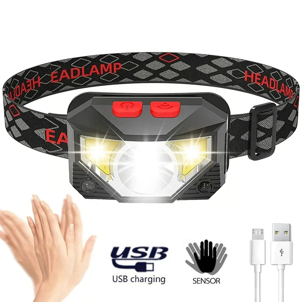 Rechargeable LED Headlamp – 6 Modes & Motion Sensor