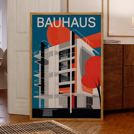 Modern Bauhaus Retro Architecture Framed Canvas Wall Art Framed Canvas Wall Art Peaceful Pleasures Health and Wellness