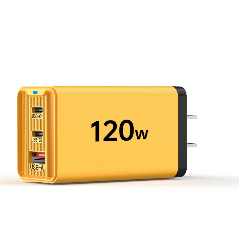 120W 3-Port USB-C Fast Charger for iPhone Samsung Tablet