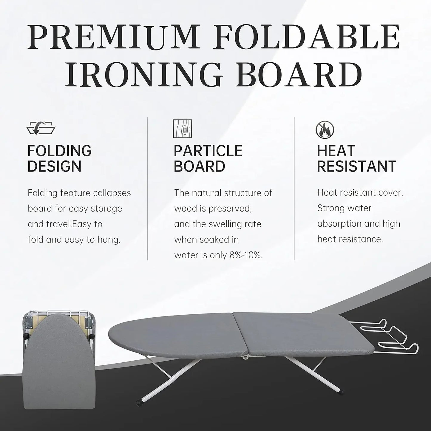 Portable Foldable Ironing Board with Heat Resistant Cover, 31.5x11.8x7 Inches, Grey - Space-Saving Design Peaceful Pleasures Health and Wellness