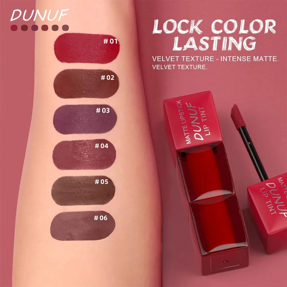DUNUF Velvet Matte Lip Gloss – Waterproof, Hydrating, 6 Shades