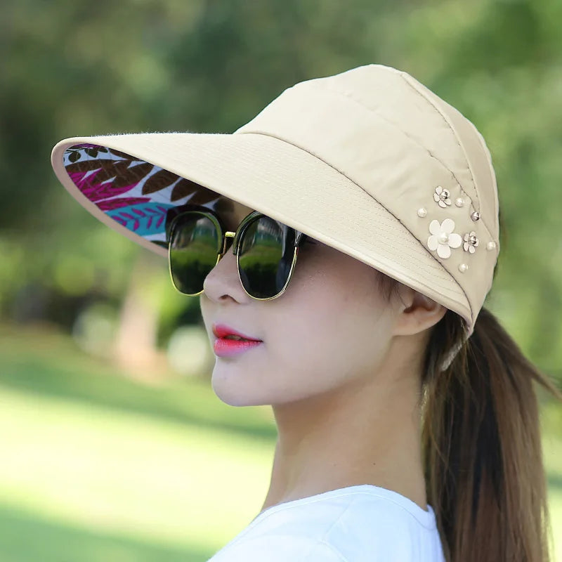 Women Lady Sunhat Beach Hat UV Protection Anti-UV Casual Visors Foldable Cap For Outdoor Women Girls Lady Girlfriend Peaceful Pleasures Health and Wellness Beige
