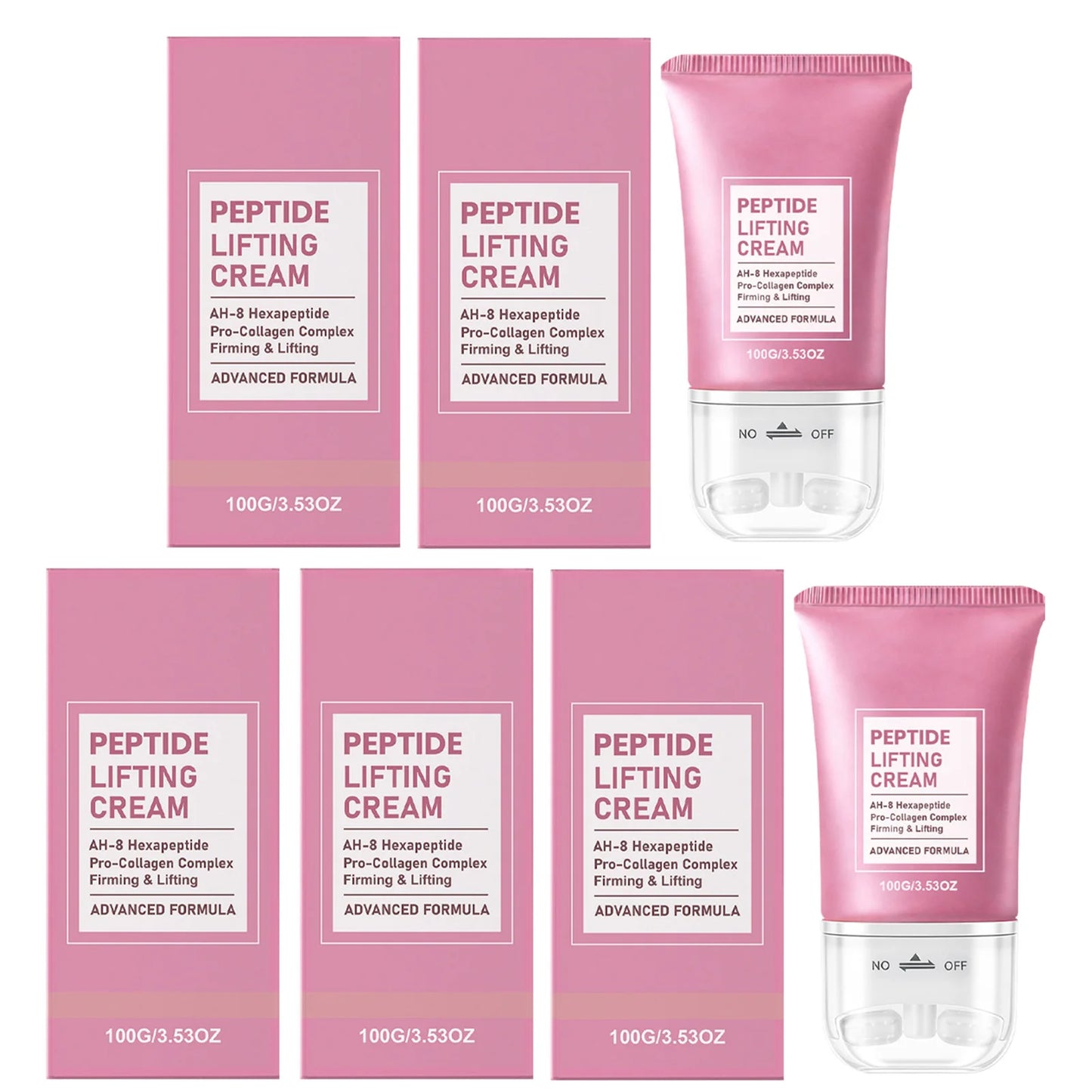 Neck Care Cream Firming & Lifting Skin Reduce Wrinkles Refreshing Texture Reducing Neck Wrinkles Roller Massage Easily Absorbed Peaceful Pleasures Health and Wellness 5 x 100g Boxed