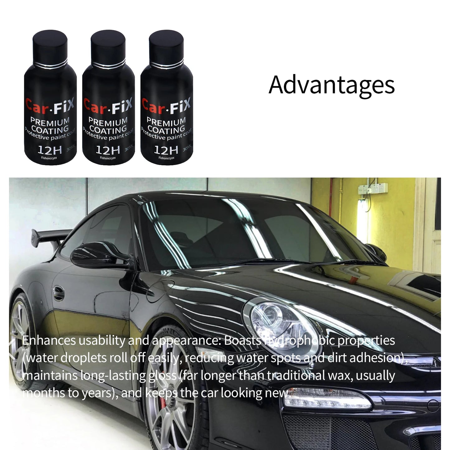 3PCS 12H Car Liquid Ceramic Coat Super Hydrophobic Glass Coating Set Polysiloxane and Nano Materials Ceramics for Cars Peaceful Pleasures Health and Wellness
