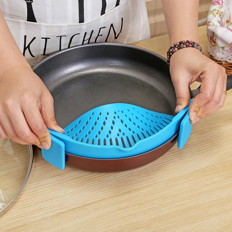 Hot sale Kitchen Strainer Clip Silicone Colander Fits all Pots and Bowls Kitchen Pasta Pot Clip On Hot Silicone Pot Strainer Peaceful Pleasures Health and Wellness