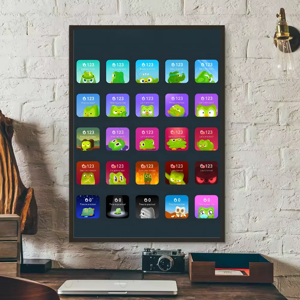 Duolingo Owl Duo 2 Poster HD art sticky wall waterproof home living room bedroom bar aesthetic decoration Peaceful Pleasures Health and Wellness z12 40X50cmNoframe