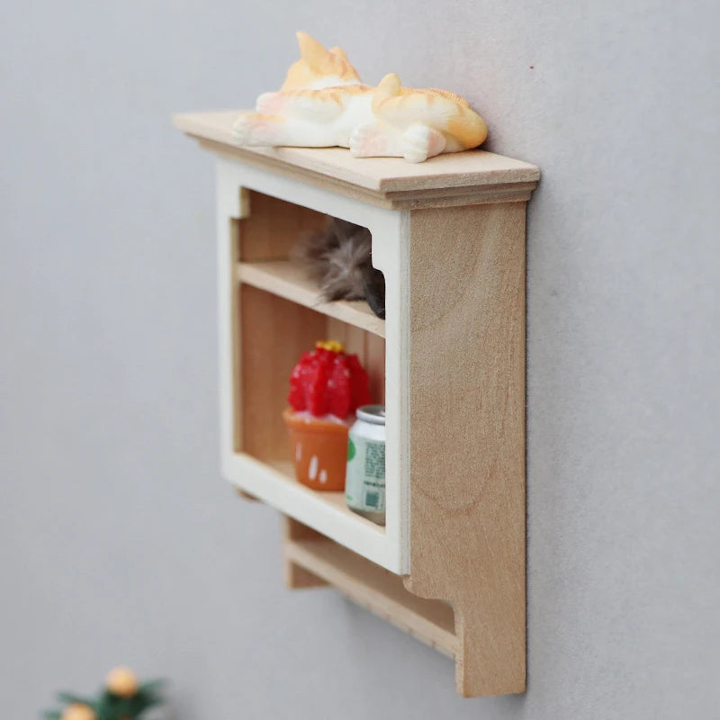1:12 Dollhouse Miniature Wooden Wall Storage Rack | Kitchen Shelf Dollhouse Miniature Peaceful Pleasures Health and Wellness