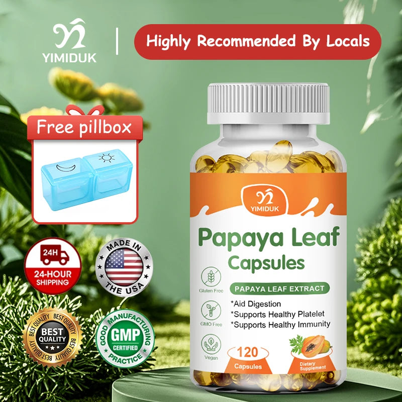 Yimiduk Organic Papaya Leaf Extract Capsules, Support Platelets, Liver Detox & Anti-Inflammatory Benefits, General Well-being Peaceful Pleasures Health and Wellness