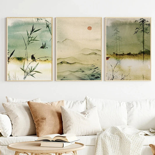 Japanese Vintage Watercolour Landscape Canvas Wall Art Print Canvas Wall Art Print Peaceful Pleasures Health and Wellness