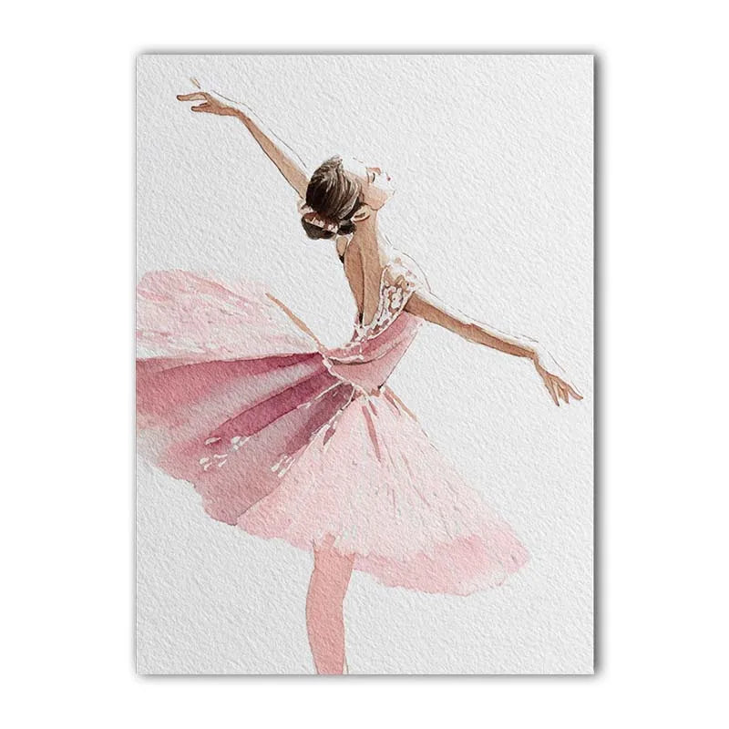 Nordic Style Ballet Dancer Wall Art Pink Watercolor Ballerina Canvas Painting Poster for Girls Bedroom Decor Peaceful Pleasures Health and Wellness 02 40x60cm Unframed