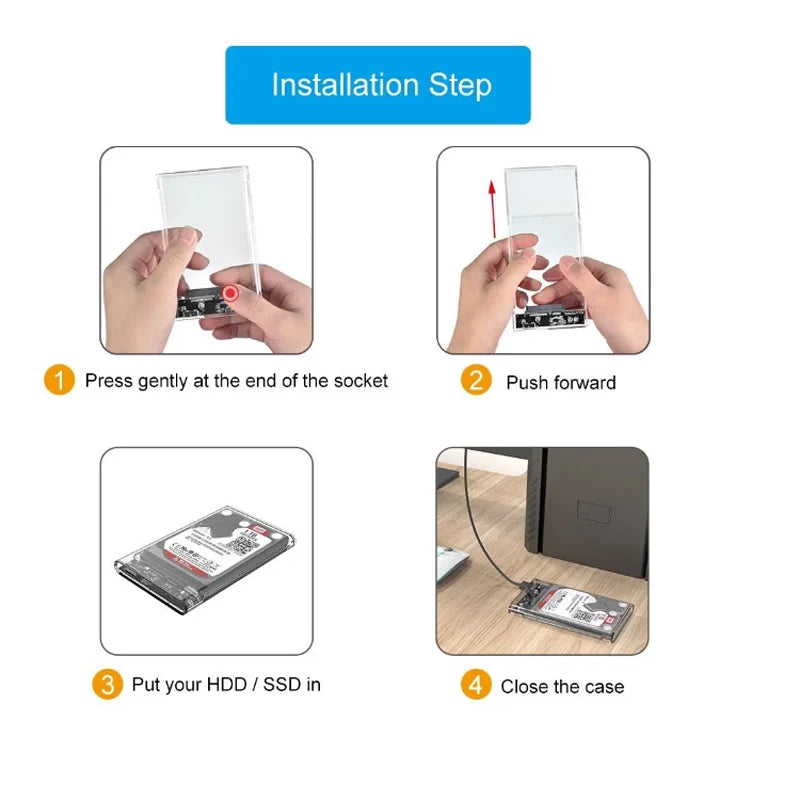 New USB C Type C 3.0/2.0 HDD Enclosure 2.5 inch SATA SSD Hard Drive Case Support 6TB transparent Mobile External HDD Peaceful Pleasures Health and Wellness