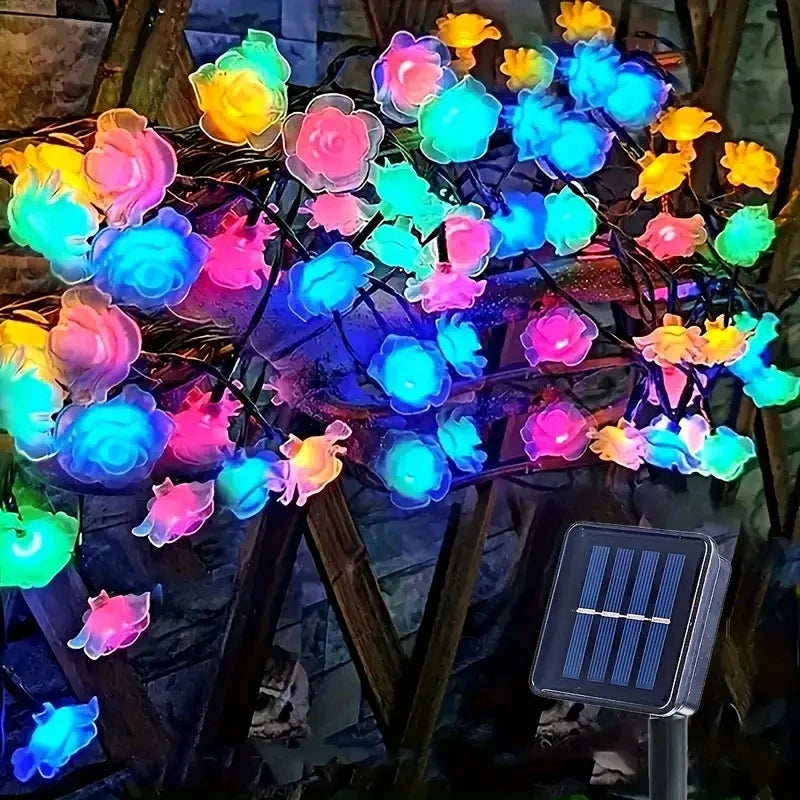 Solar Rose LED Fairy String Lights | 8 Modes, IP65, Garden Decor