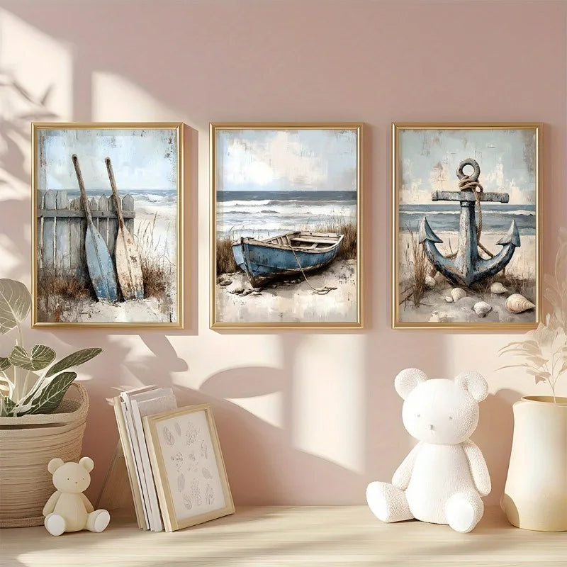 3pcs Canvas Wall Art Prints - Contemporary Nautical Beach Decor, Frameless Ocean Themed Paintings Modern Aesthetic Home Decor Peaceful Pleasures Health and Wellness