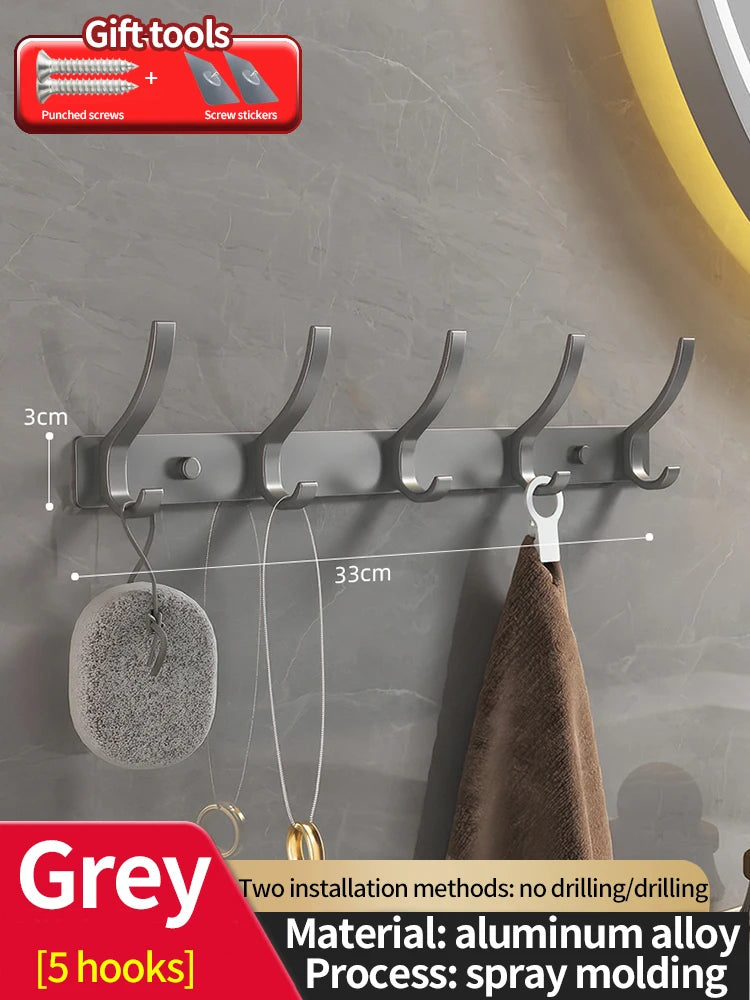 No-Drill 6-Hook Aluminum Wall Coat Hanger Rack | Bedroom & Kitchen