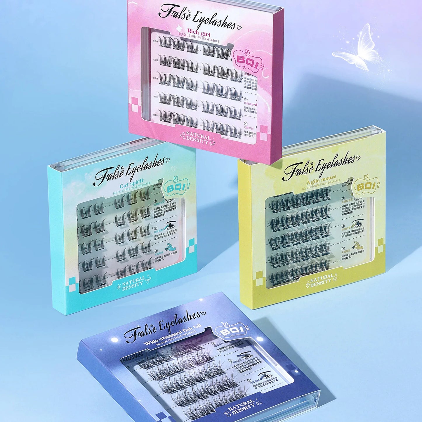 Glue-Free Wispy Cluster Lashes | Cat Eye Extensions 6 Rows