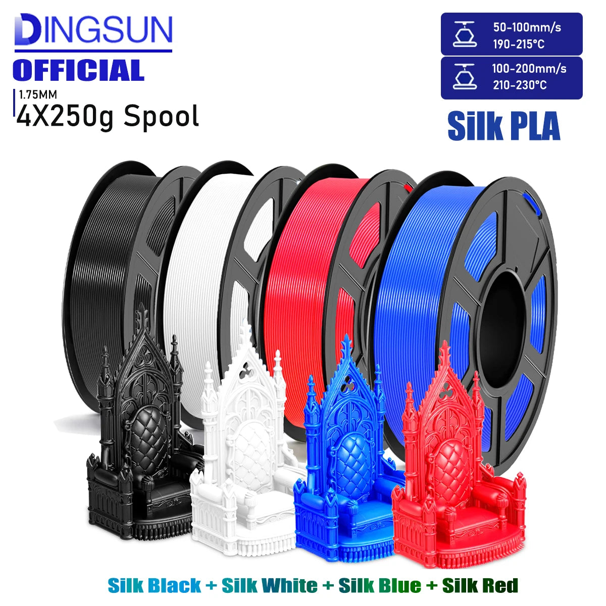 DINGSUN 3D Silk PLA Filament 1.75mm ±0.02mm | 4 Colors