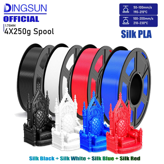 DINGSUN 3D Silk PLA Filament 1.75mm ±0.02mm | 4 Colors 3D Printer Filament Peaceful Pleasures Health and Wellness 4 COLOR SET S
