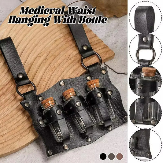 Medieval Alchemy Vial PU Holder Belt Hanging Potion Magic Costume Peaceful Pleasures Health and Wellness