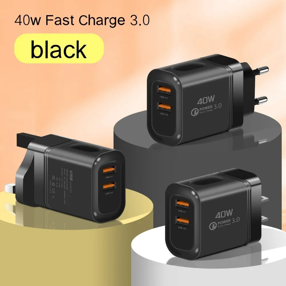 40W Dual USB Fast Charger QC 3.0 – iPhone & Samsung