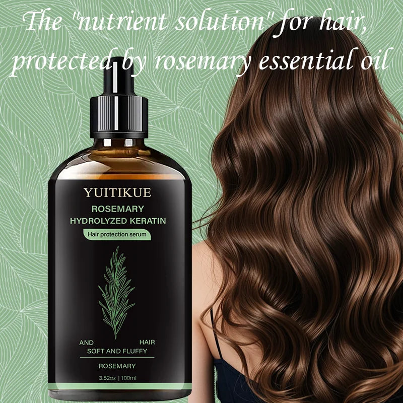 YUITIKUE Rosemary Hydrolyzed Keratin Hair Serum | For Hair Protection, Soft & Fluffy Results | Nourishing Formula 100ml Peaceful Pleasures Health and Wellness