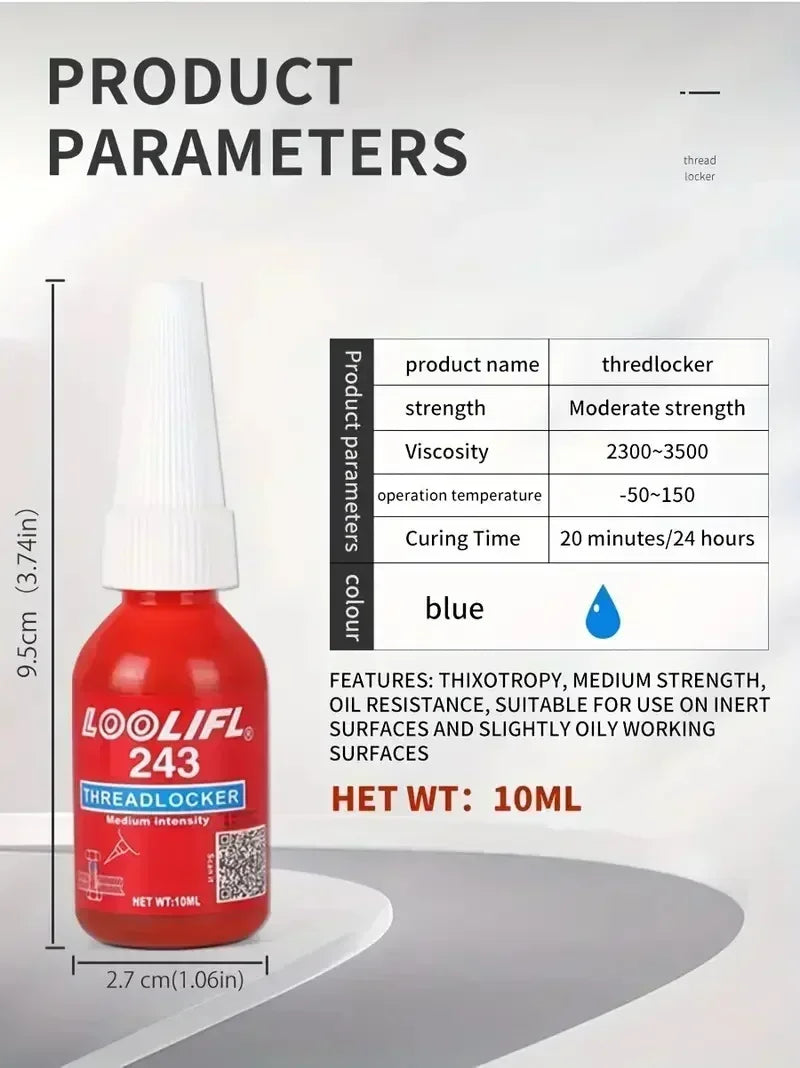 Adhesive 243 Anaerobic Screw Glue Strong Anti-slip Fastening Thread Locker High and Low Strength High-Temperature-Resistant New Peaceful Pleasures Health and Wellness