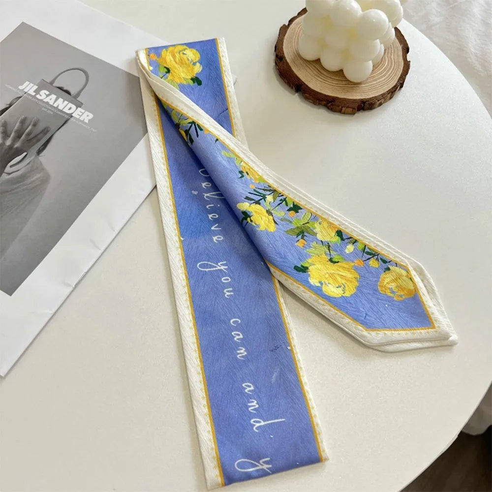 Floral Satin Ribbon Scarf – Long Thin Hair & Bag Accessory