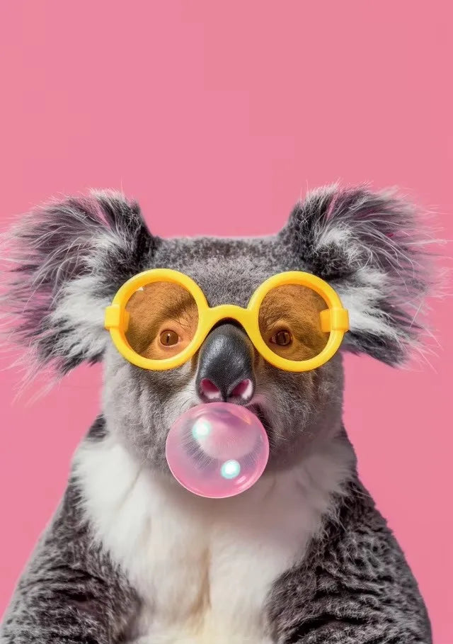 Disco Pink Funny Animal Canvas Wall Art – Kitten Llama Koala