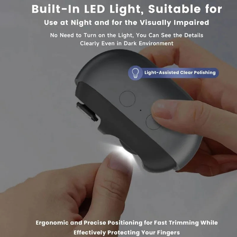 Electric Nail Clipper Electric Nail Trimmer Polisher Portable Fingernail Cutter with Light File Nail Clip Storage Rechargeable Peaceful Pleasures Health and Wellness