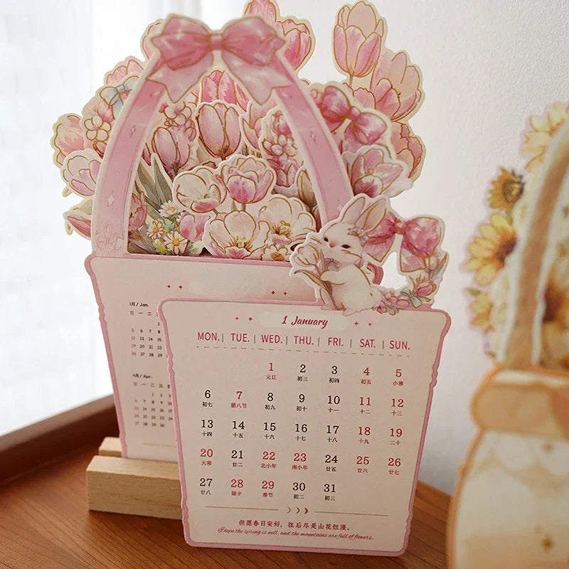 2026 Bloomy Flowers Calendar Desk Calendar Tabletop Calendar Standing Monthly Calendar Year For Home School Desktop Decorations Peaceful Pleasures Health and Wellness