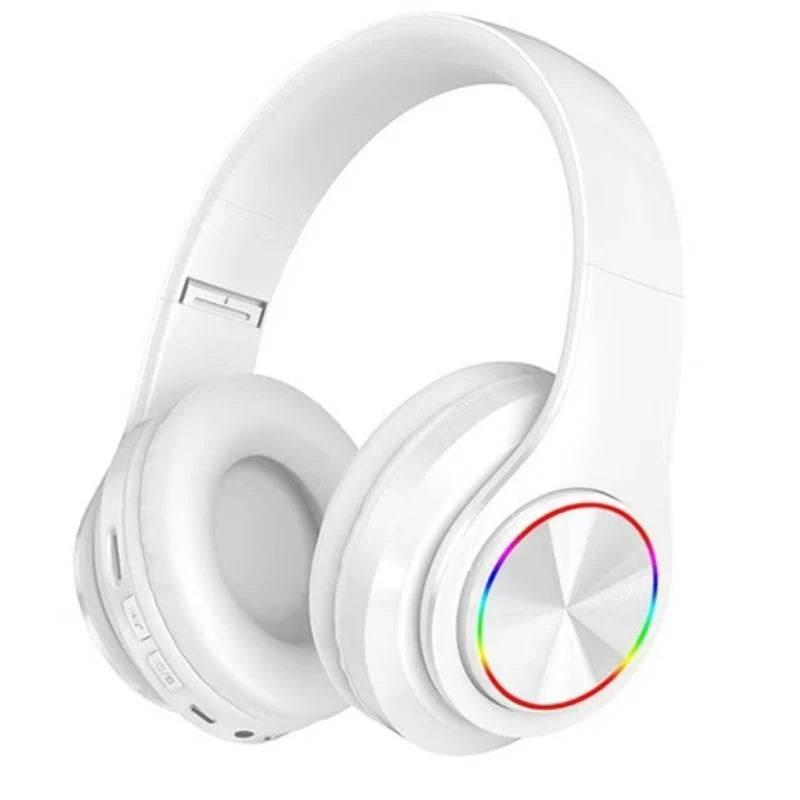 B39 Bluetooth Headphones RGB Lighting Noise Cancellation Foldable Headsets Over Ear Stereo HIFI Sports Headset TF Music Player Peaceful Pleasures Health and Wellness WHITE