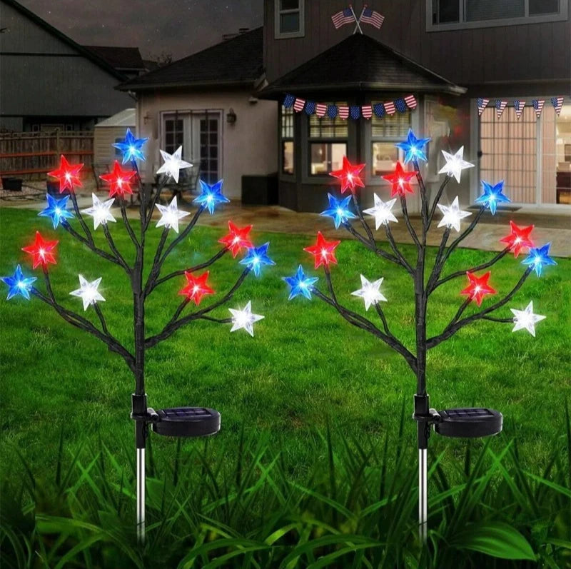 Red White Blue Star Solar String Lights Outdoor Waterproof