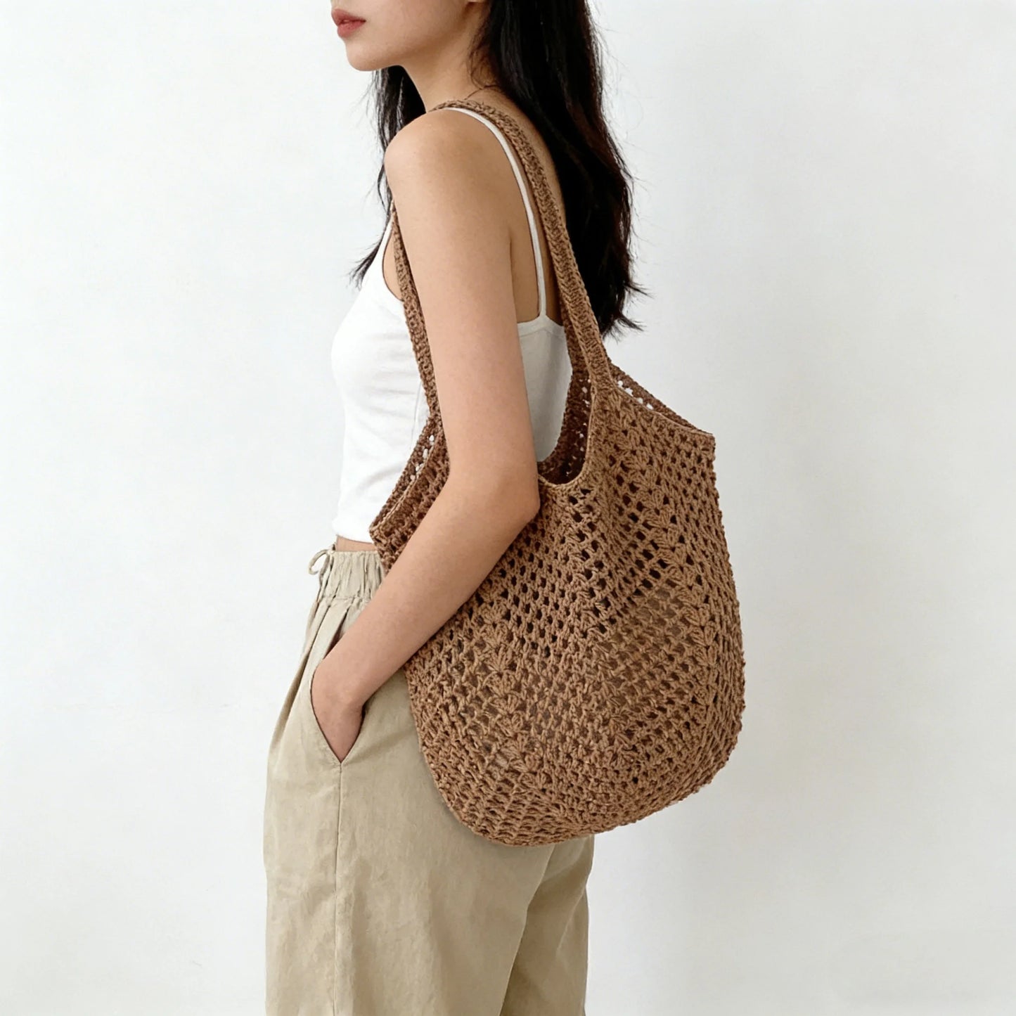Women's Mesh Straw Beach Tote Bag – Foldable Summer Bag Beach Tote Bag Peaceful Pleasures Health and Wellness