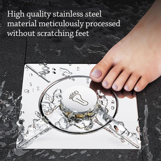 Stainless Steel Pop-Up Square Floor Drain | Anti-Odor Press Type Floor Drain Oasis Select