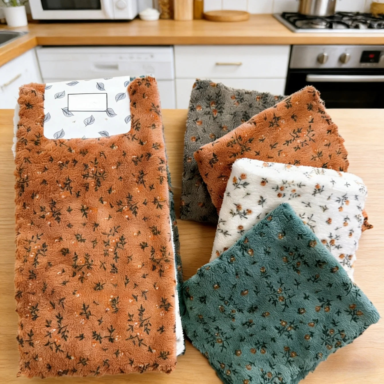 4Pcs Flower Dishwashing Towels Thickened Quick Drying Cleaning Cloth Reusable Soft Kitchen Bathroom Car Polishing Cleaning Rags Peaceful Pleasures Health and Wellness