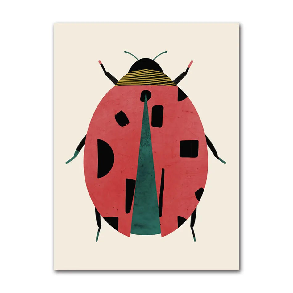 Butterfly Wall Art Ladybug Tiger Moth Beetle Feather Canvas Painting Nordic Poster Printing Wall Picture Bedroom Decoration Peaceful Pleasures Health and Wellness 61069-01 20x30cm