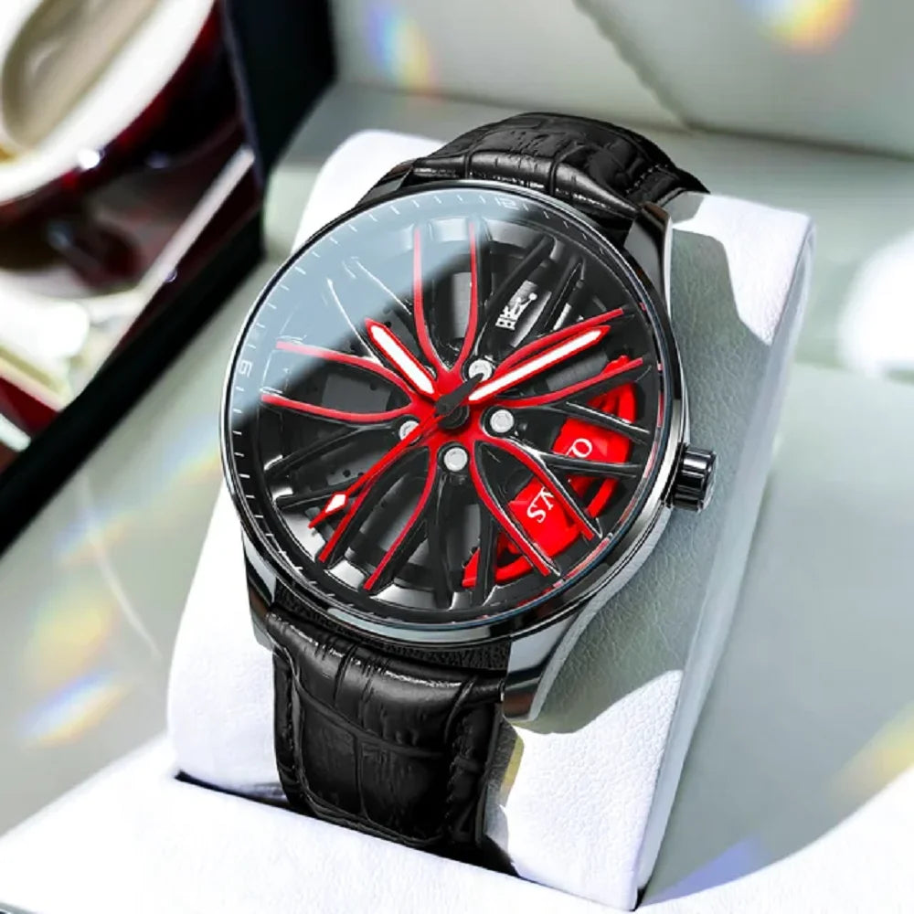 Business Luxury Quartz Watch Car Sport Rim Automatic Movement Round Dial Clock Watches Machinery Men Sport Watch Peaceful Pleasures Health and Wellness