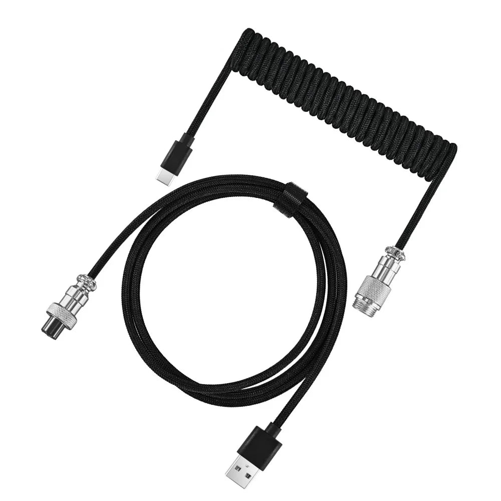 USB-C Coiled Keyboard Cable | Aviator Connector, Braided, 3M