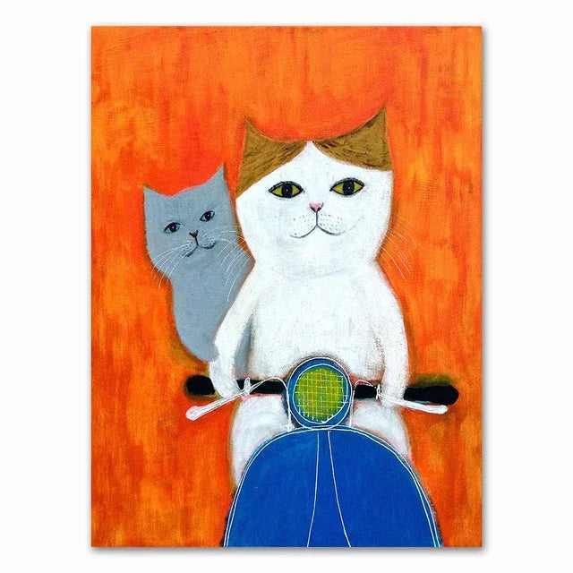 Wall Art Mural Modern Cartoon Cat And Dog Haircut Humor Poster Canvas Painting Hand-Painted Picture Printing Home Room Decor Peaceful Pleasures Health and Wellness