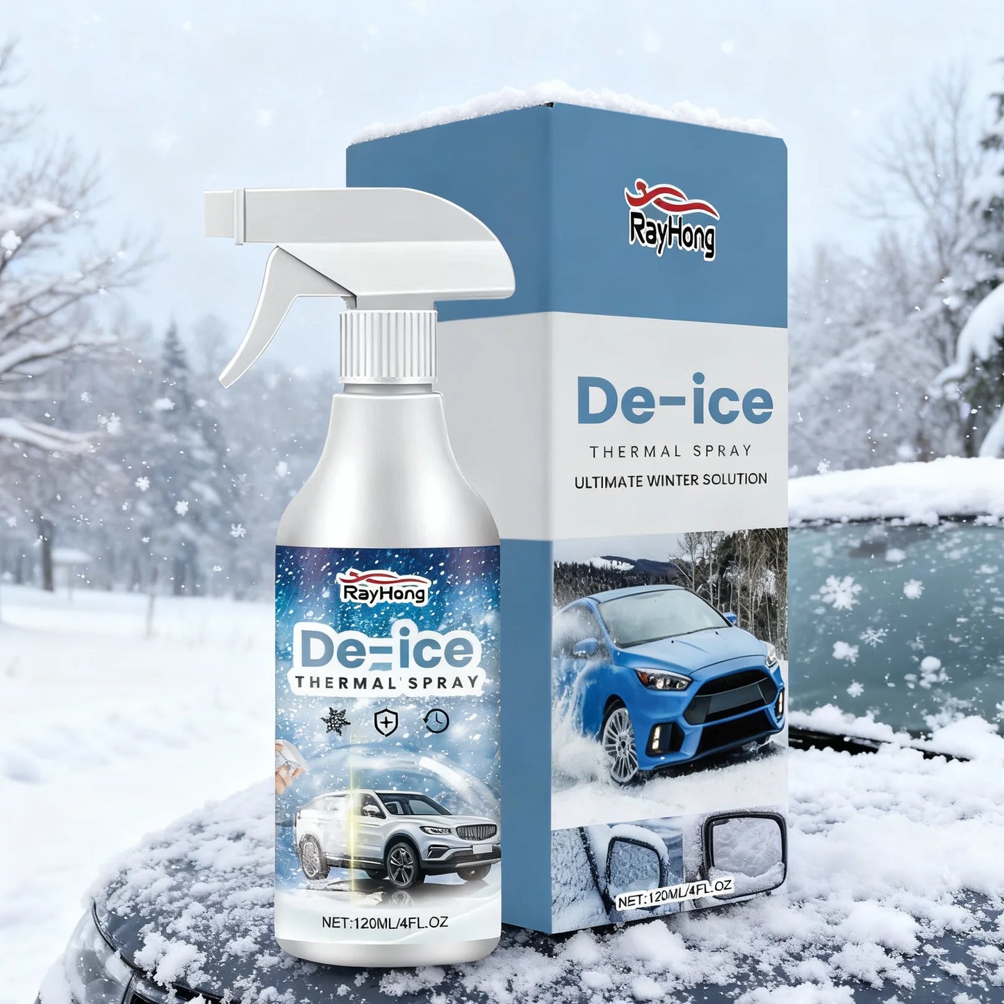 Rayhong 120ml Car De-Icer Spray | Fast Windshield Ice Melt