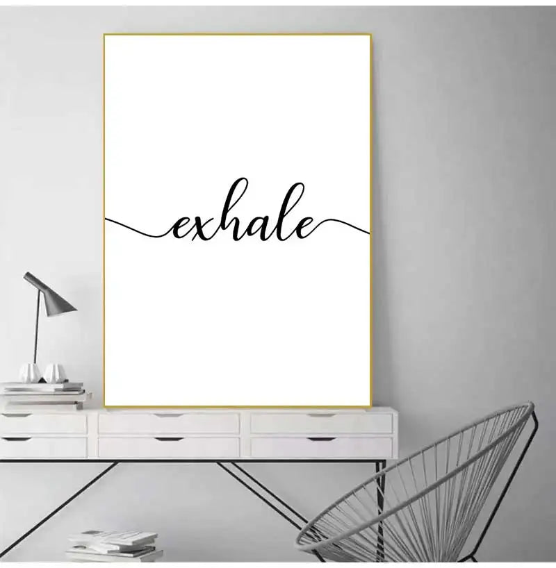 Picture Painting Nordic Room Decoration Inhale Exhale Black White Minimalist Canvas Wall Art Print Decorative Peaceful Pleasures Health and Wellness