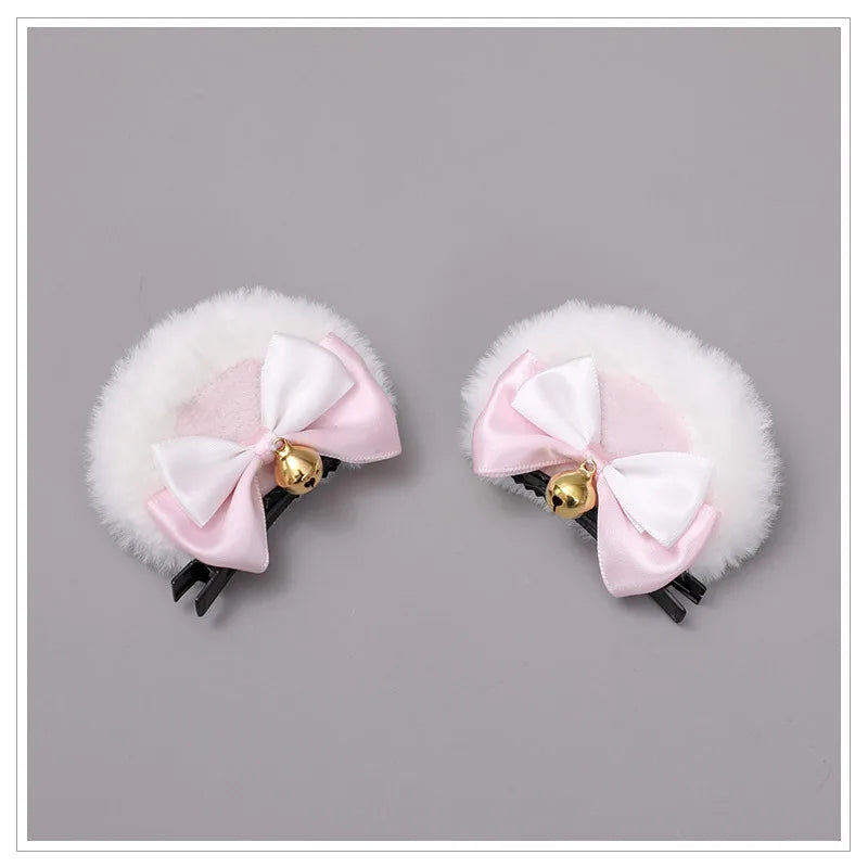 Animal Ear Hairpins Fashion Creative Hair Accessories Double Bowknot Bell Bear Ear Clips Lolita Kawaii Cosplay Barrette Decor Peaceful Pleasures Health and Wellness A One Size
