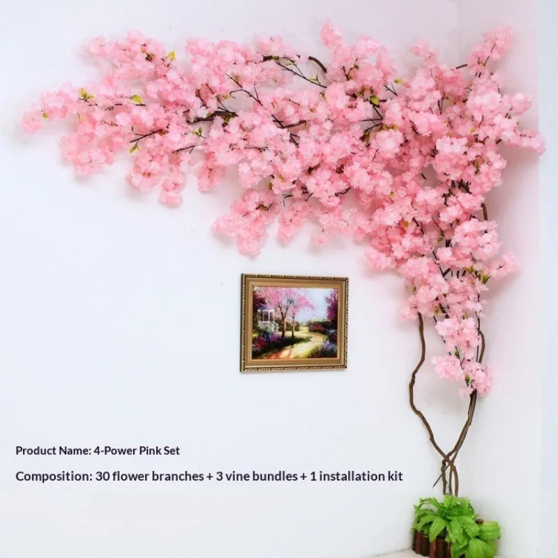 Artificial Cherry Blossom Tree Silk Flower Wall Vine Decor