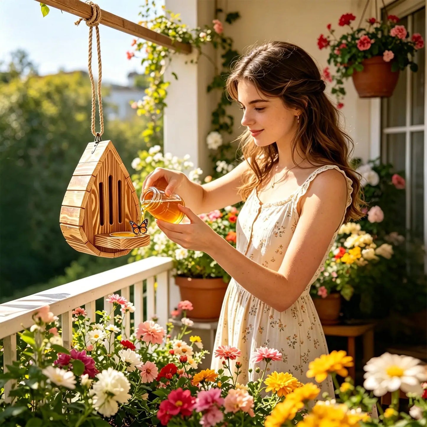 Hanging Wood Bee House & Butterfly Feeder | Garden Habitat Wildlife Garden Habitat Peaceful Pleasures Health and Wellness