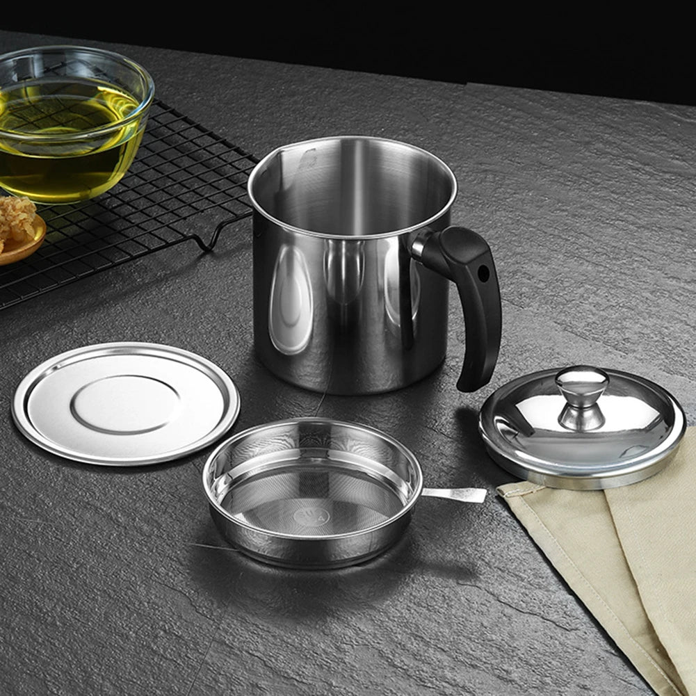304 Stainless Steel Oil Filter Pot,Fine Strainer Mesh Cooking Oil Storage Can,Reusable Large Capacity Oil Filter Cup For Kitchen Peaceful Pleasures Health and Wellness