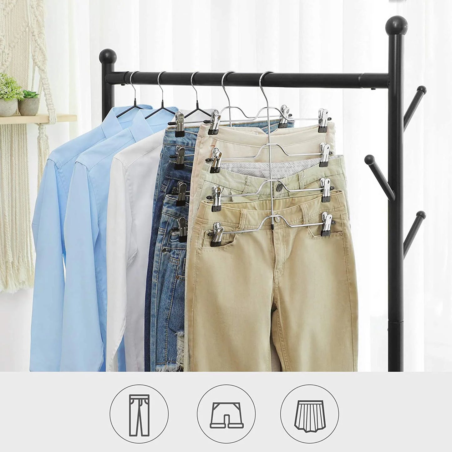 A36T-4 Tier Pants Hangers Metal Skirt Hangers With Clips,Trouser Clips Hanger,For Slacks,Trousers,Jeans,Towels,2-Pack Black Peaceful Pleasures Health and Wellness