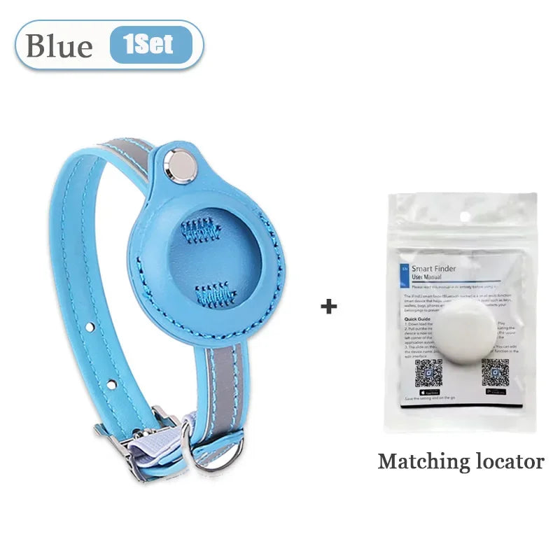 Leather Pet Collar with Apple AirTag Holder | Dog & Cat