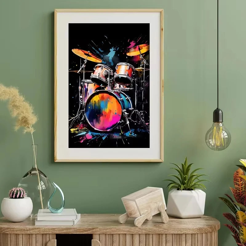 Musical Instruments Canvas Wall Art | Guitar Drum Saxophone Poster