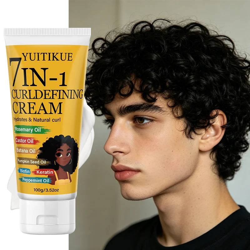 YUITIKUE 7-in-1 Curl Defining Cream with Rosemary Castor Batana Oil 100g Hydrates Natural Curl Hair Care Peaceful Pleasures Health and Wellness