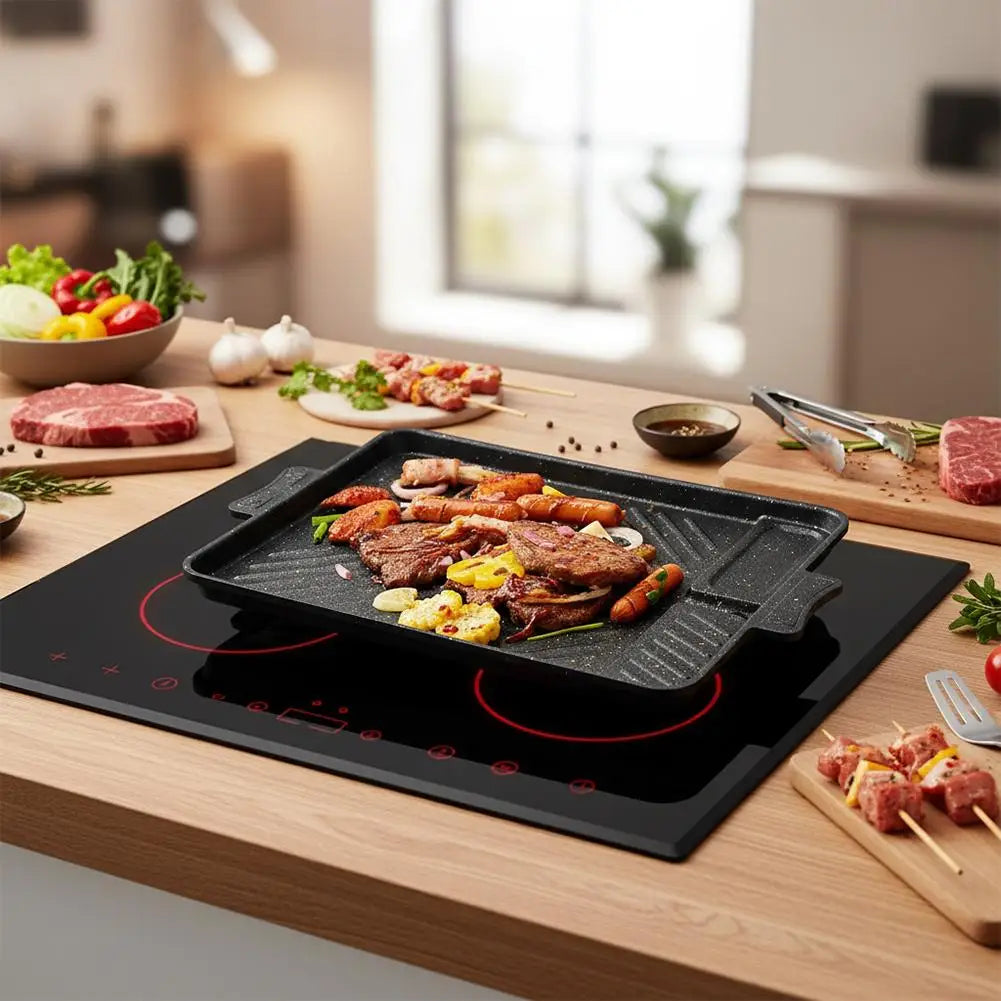 Black Healthy Stone Nonstick Smokeless BBQ Plate Portable Outdoor Camping Indoor Kitchen Teppanyaki Cassette Stove Pan Peaceful Pleasures Health and Wellness